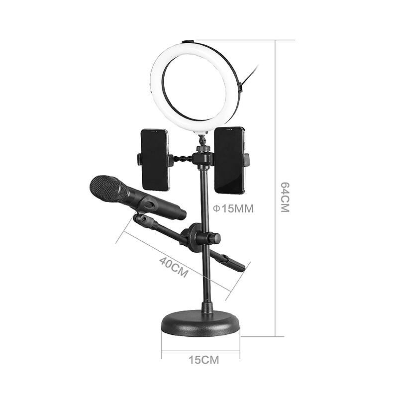 Adjustable Mobile Phone Floor Holder Stand Holder Tripod Stand for Phone With Light and Microphone R-123
