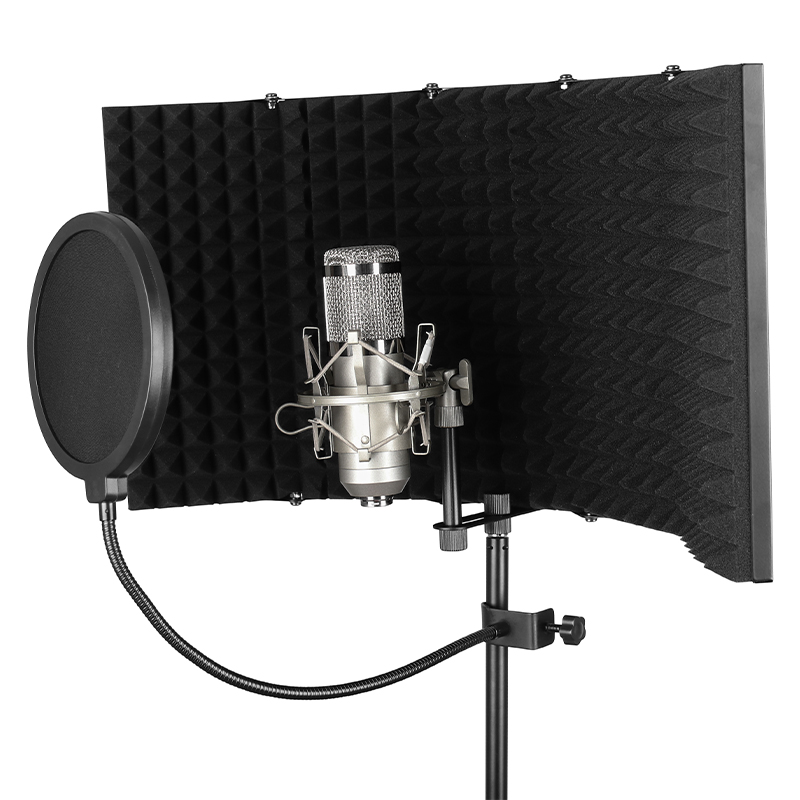 Factory Supply 5 Panels Adjustable Foldable Metal Microphone Isolation Shield With Mic Threaded Mount for Recording FM-5