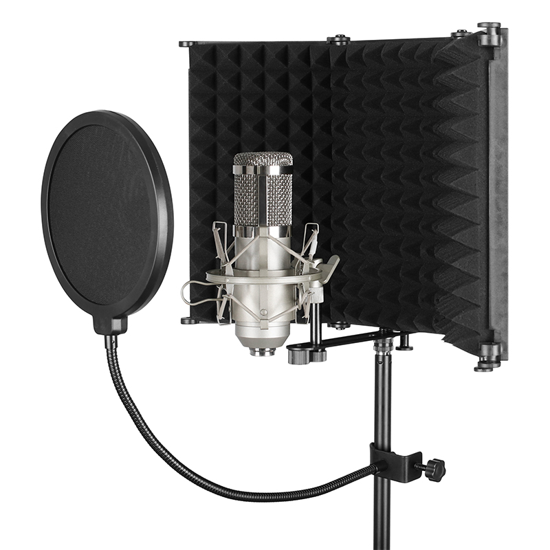 3 Doors Recording Microphone Reflexion Filter Foldable Vocal Booth Studio Microphone Sound Isolation Shield FP-3