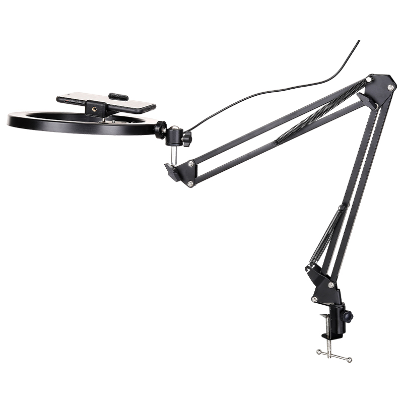 Adjustable Mobile Phone Stand with LED Ring Light & Metal Clip - Durable Heavy Duty Holder for All Phones NB-35 LED