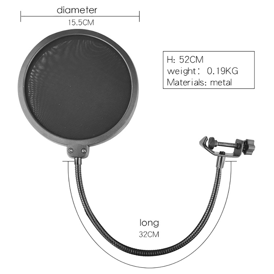 Dual Layer Portable Studio Recording Microphone Pop Filter With Universal Clamp Mount F-1