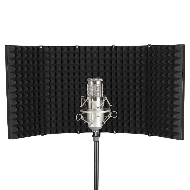 Factory Supply 5 Panels Adjustable Foldable Metal Microphone Isolation Shield With Mic Threaded Mount for Recording FM-5