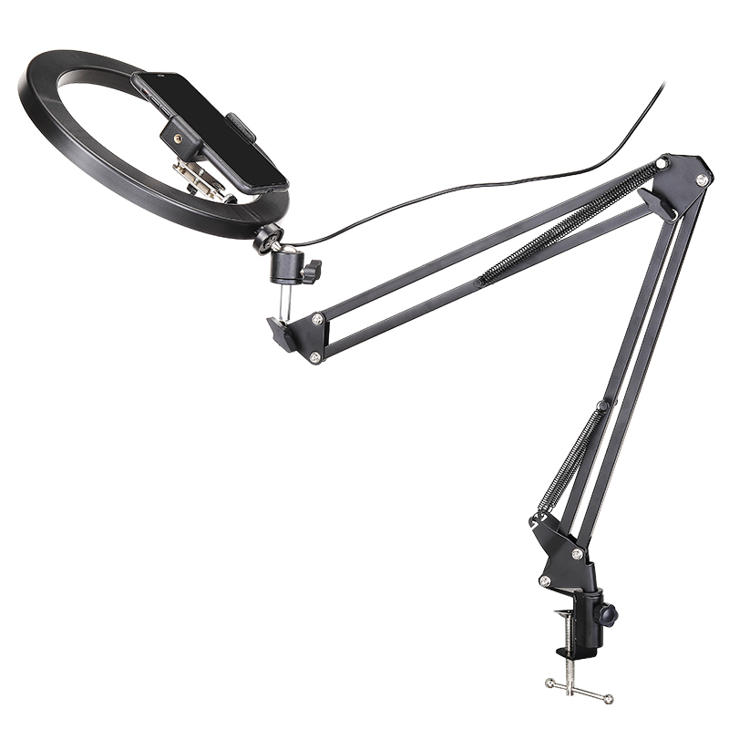 Adjustable Mobile Phone Stand with LED Ring Light & Metal Clip - Durable Heavy Duty Holder for All Phones NB-35 LED