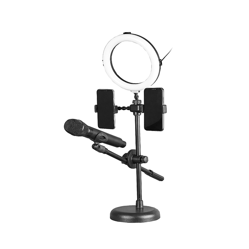 Adjustable Mobile Phone Floor Holder Stand Holder Tripod Stand for Phone With Light and Microphone R-123