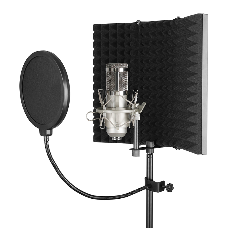 Professional Metal 3 Doors Isolation Sound Reflector Absorbing Plate Audio Accessory Microphone Isolation Shield FM-3