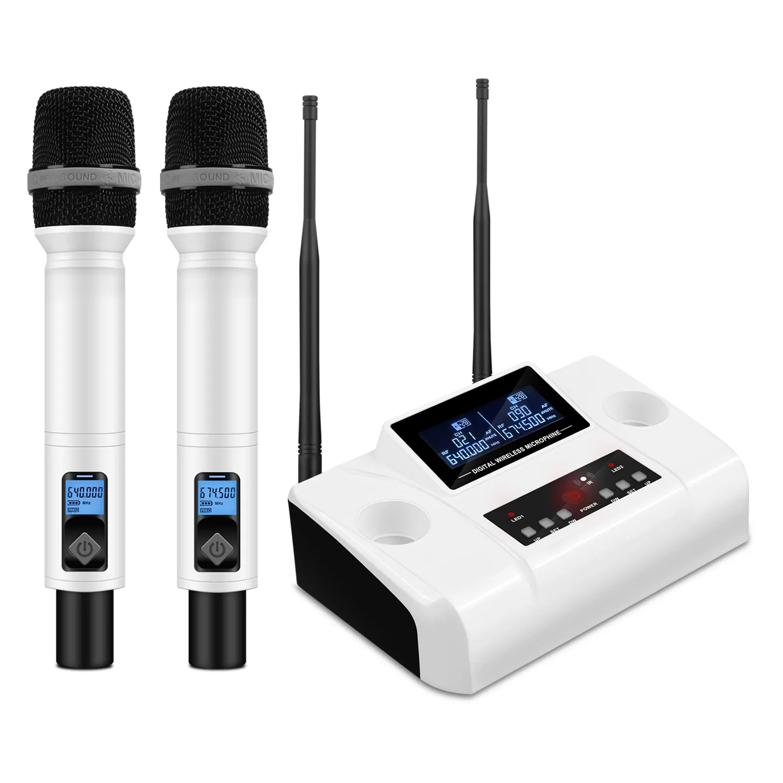 Portable Light-Weight Rechargeable Hand Microphone Cordless Dynamic Mic UHF Stereo Instant Charge Wireless Karaoke Microphone WM-2W